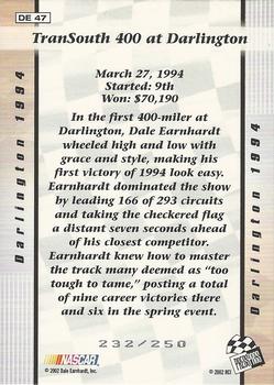 2002 Press Pass Premium - Dale Earnhardt Top 8 Victories Celebration Foil #DE 47 Dale Earnhardt - Darlington 1994 Back