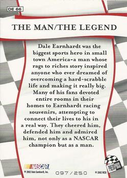 2002 Press Pass VIP - Dale Earnhardt The Man/The Legend Celebration Foil #DE 66 Dale Earnhardt Back
