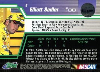 2003 eTopps #8 Elliott Sadler Back