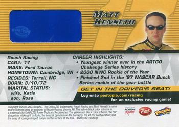 2004 Post Cereal Kraft Racing #NNO Matt Kenseth Back