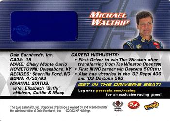 2004 Post Cereal Kraft Racing #NNO Michael Waltrip Back