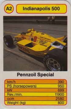 1987 Ace Trump Game Indianapolis 500 #A2 Pennzoil Special Front