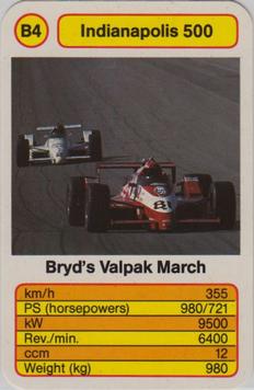 1987 Ace Trump Game Indianapolis 500 #B4 Bryd's Valpak March Front