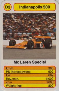 1987 Ace Trump Game Indianapolis 500 #D3 McLaren Special Front