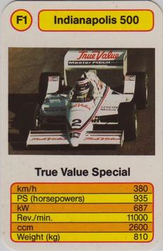 1987 Ace Trump Game Indianapolis 500 #F1 True Value Special Front