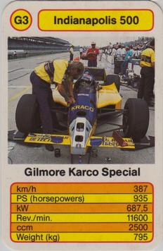 1987 Ace Trump Game Indianapolis 500 #G3 Gilmore Kraco Special Front