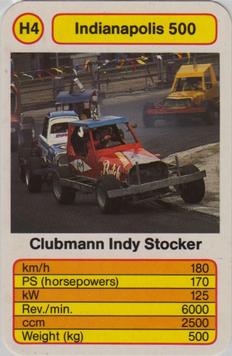 1987 Ace Trump Game Indianapolis 500 #H4 Clubman Indy Stocker Front