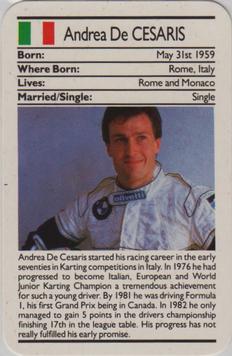 1987 Ace Fact Pack Sporting Greats Motor Racing #NNO Andrea De Cesaris Front