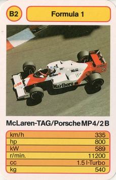 1986 Ace Trump Game Formula 1 #B2 McLaren-TAG/Porsche MP4/2B Front