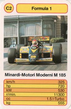 1986 Ace Trump Game Formula 1 #C2 Minardi-Motori Moderni M185 Front