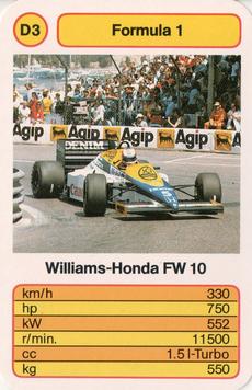 1986 Ace Trump Game Formula 1 #D3 Williams-Honda FW10 Front