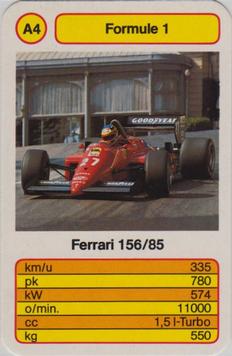 1986 Ace Trump Game Formula 1 - Formule 1 (German) #A4 Ferrari 156/85 Front