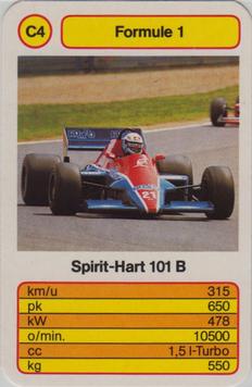 1986 Ace Trump Game Formula 1 - Formule 1 (German) #C4 Spirit-Hart 101B Front