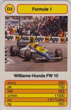 1986 Ace Trump Game Formula 1 - Formule 1 (German) #D3 Williams-Honda FW10 Front
