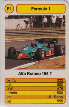 1986 Ace Trump Game Formula 1 - Formule 1 (German) #E1 Alfa Romeo 184T Front