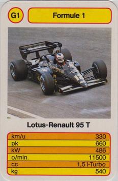 1986 Ace Trump Game Formula 1 - Formule 1 (German) #G1 Lotus-Renault 95T Front