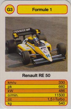 1986 Ace Trump Game Formula 1 - Formule 1 (German) #G3 Renault RE50 Front