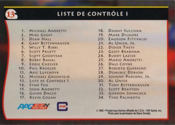 1992 All World Indy - (French) #13 Liste de Controle I Back