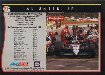 1992 All World Indy - (French) #21 Al Unser Jr. Back