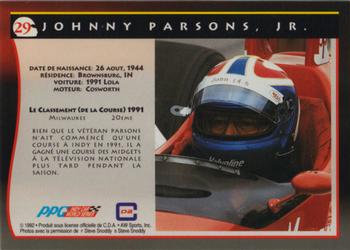 1992 All World Indy - (French) #29 Johnny Parsons Jr. Back