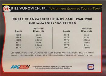 1992 All World Indy - (French) #64 Bill Vukovich Jr. Back