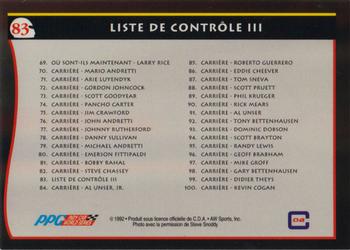 1992 All World Indy - (French) #83 Liste de Controle III Back