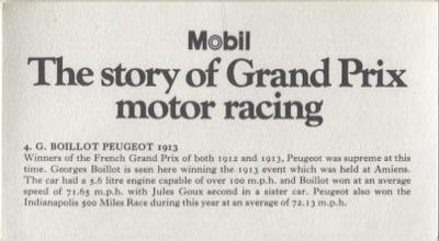 1971 Mobil The Story of Grand Prix Motor Racing #4 G. Boillot Peugeot 1913 Back
