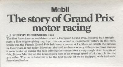 1971 Mobil The Story of Grand Prix Motor Racing #7 J.Murphy Duesenberg 1921 Back