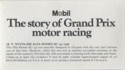 1971 Mobil The Story of Grand Prix Motor Racing #18 T. Nuvolari Alfa Romeo 8C-35 1936 Back