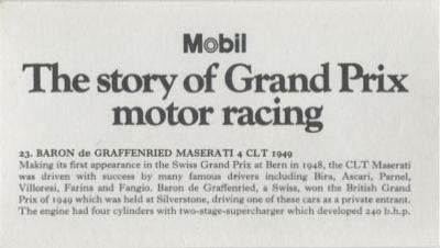 1971 Mobil The Story of Grand Prix Motor Racing #23 Baron de Graffenried Maseratti 4 Clt 1949 Back
