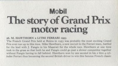 1971 Mobil The Story of Grand Prix Motor Racing #26 M. Hawthorn 2 Litre Ferrari 1953 Back