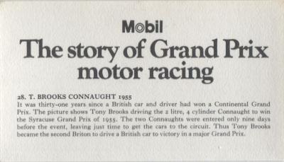1971 Mobil The Story of Grand Prix Motor Racing #28 T. Brooks Connaught 1955 Back