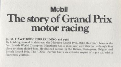 1971 Mobil The Story of Grand Prix Motor Racing #32 M. Hawthorn Ferrari Dino 246 1958 Back