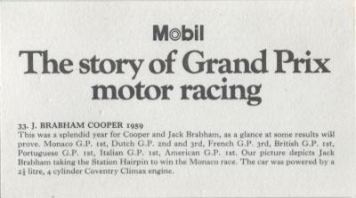1971 Mobil The Story of Grand Prix Motor Racing #33 J. Brabham Cooper 1959 Back