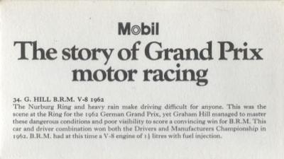 1971 Mobil The Story of Grand Prix Motor Racing #34 G. Hill B.R.M. V-8 1962 Back