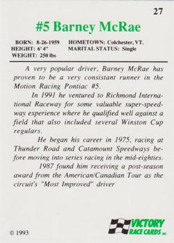 1993 Victory #27 Barney McRae Back