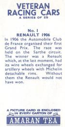 1966 Amaran Tea Veteran Racing Cars #1 Renault 1906 Back