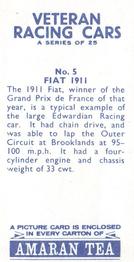 1966 Amaran Tea Veteran Racing Cars #5 Fiat 1911 Back