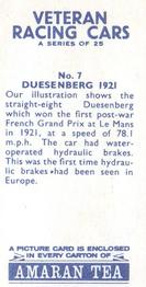 1966 Amaran Tea Veteran Racing Cars #7 Duesenberg 1921 Back