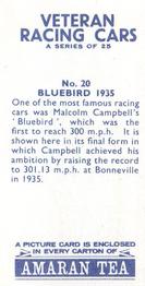 1966 Amaran Tea Veteran Racing Cars #20 Bluebird 1935 Back