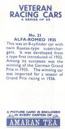 1966 Amaran Tea Veteran Racing Cars #21 Alfa-Romeo 1935 Back