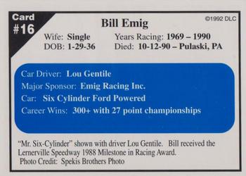 1992 Donny's Lernerville Speedway Part 1 - Silver Edition #16 Bill Emig Back