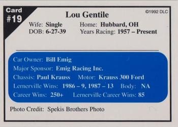 1992 Donny's Lernerville Speedway Part 1 - Silver Edition #19 Lou Gentile Back