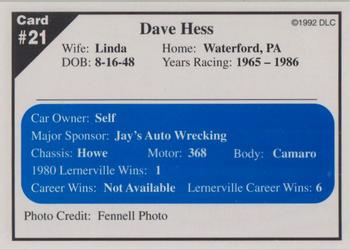 1992 Donny's Lernerville Speedway Part 1 - Silver Edition #21 Dave Hess Back