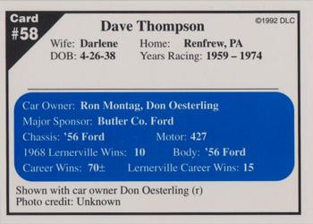 1992 Donny's Lernerville Speedway Part 1 - Silver Edition #58 Dave Thompson Back