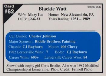 1992 Donny's Lernerville Speedway Part 1 - Silver Edition #62 Blackie Watt Back