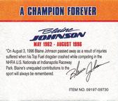 1997 Racing Champions Mini NHRA Dragster #09197-09730 Blaine Johnson Back