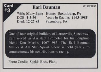 1992 Donny's Lernerville Speedway Part 2 - Silver Edition #3 Earl Bauman Back