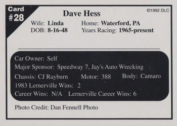 1992 Donny's Lernerville Speedway Part 2 - Silver Edition #28 Dave Hess Back