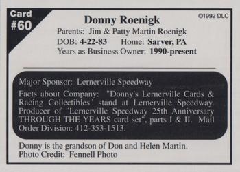 1992 Donny's Lernerville Speedway Part 2 - Silver Edition #60 Donny Roenigk Back